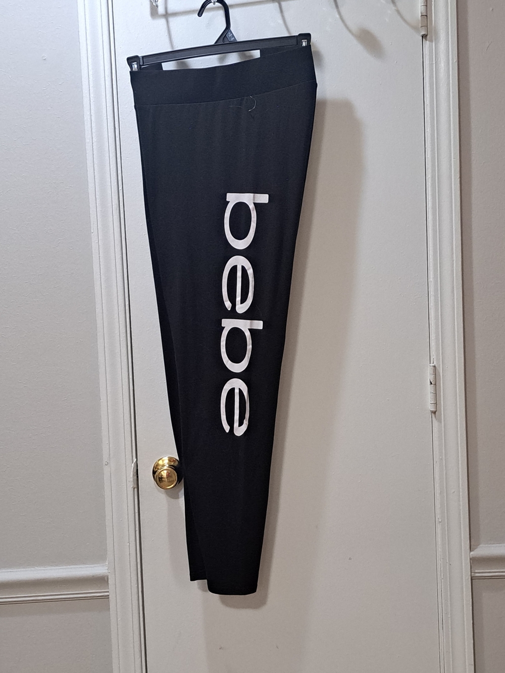 bebe Black Full Length Leggings with White Vertical Logo Washed But Never Worn